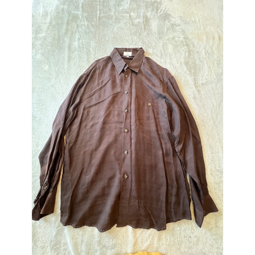 Zanella Button Up Shirt Mens XL Brown Italy Textured Long Sleeve